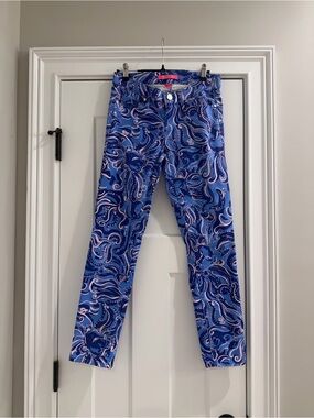 Lilly Pulitzer Blue Paisley Skinny Jeans Coastal Blue Whispurr size 2
